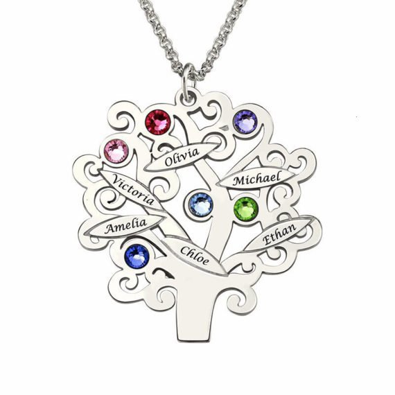 birthstone family tree necklace