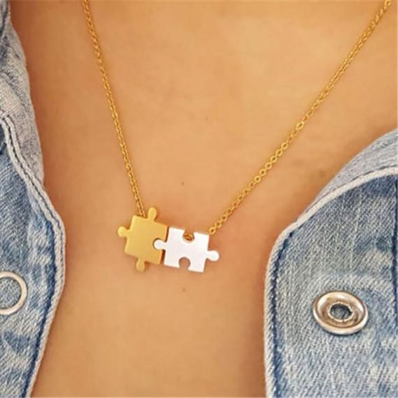 bohemian jigsaw design puzzle necklace