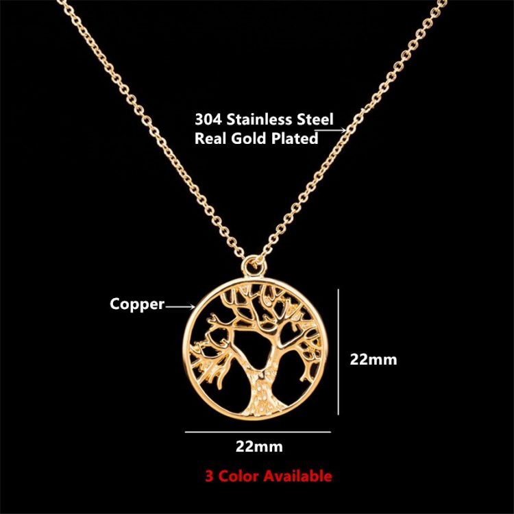 Tree of life bonsai family tree necklace charm boho jewelry minimalist simple ketting vintage design dimensions