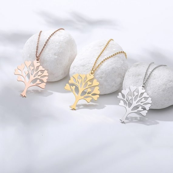 best gift for family members minimalist simple family tree of life necklace in gold silver rose gold colors