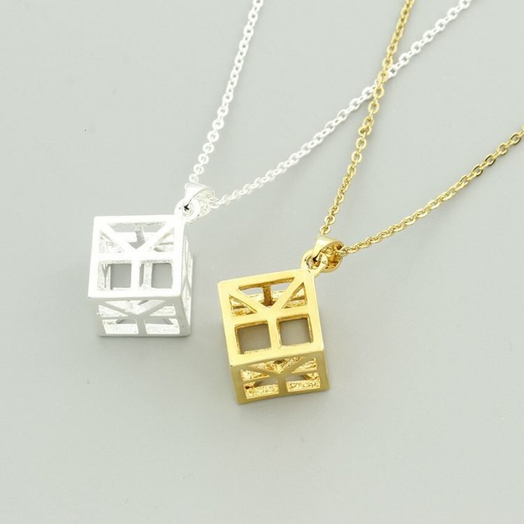 geometric cube necklace in gold silver rosegold colors