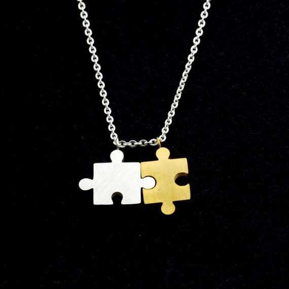 dual two color gold silver simple jigsaw women gift necklace