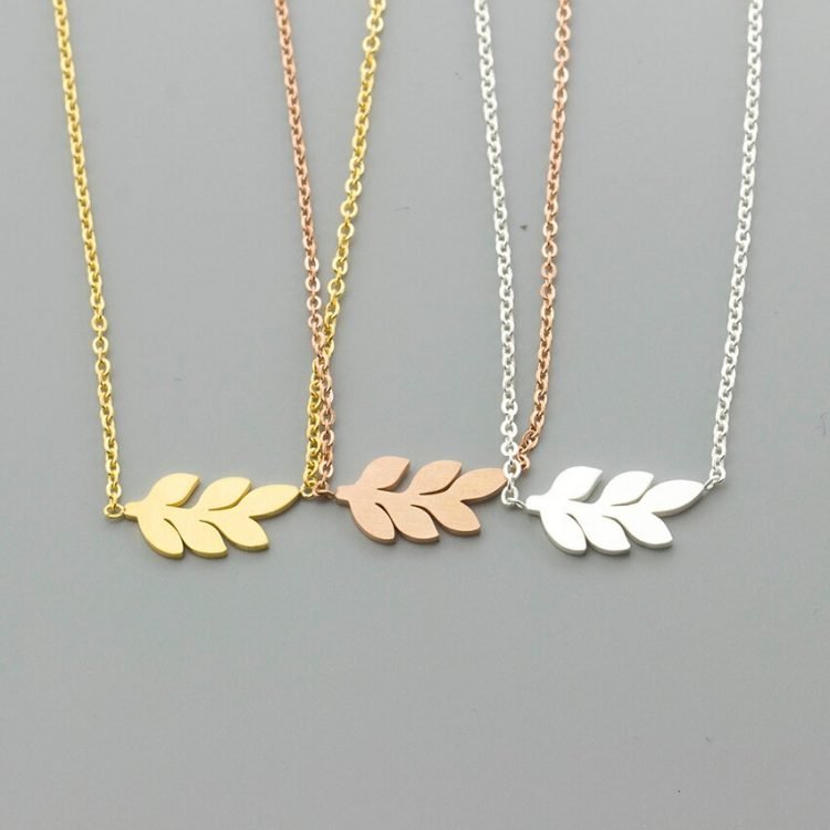 simple laurel leaves necklace in gold silver rosegold colors