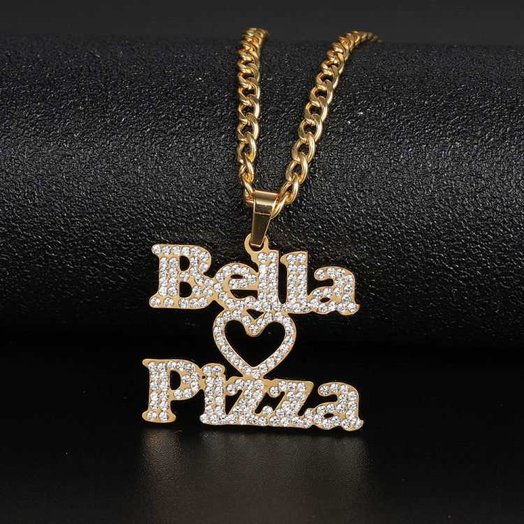 bella pizza personalized brand band name necklace for men women with heart