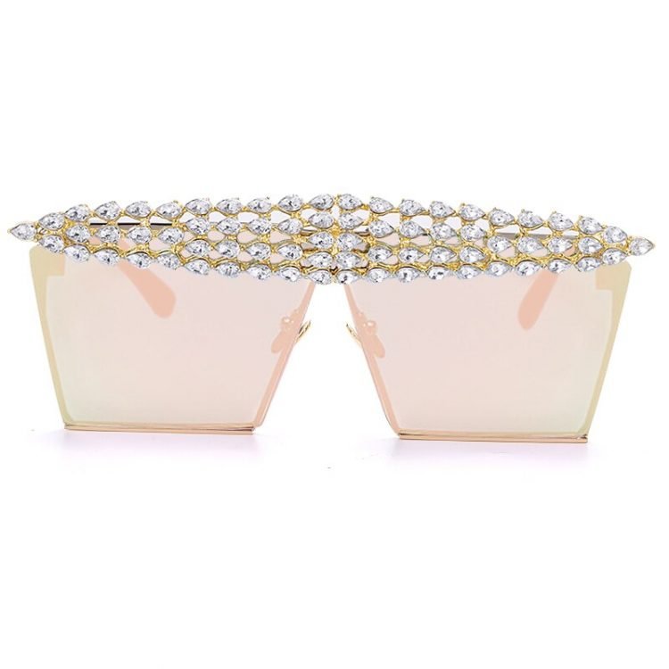 luxury fashion diamond rhinestones square sunglasses for women 2021 trendy fashion products sunglasses in beige color