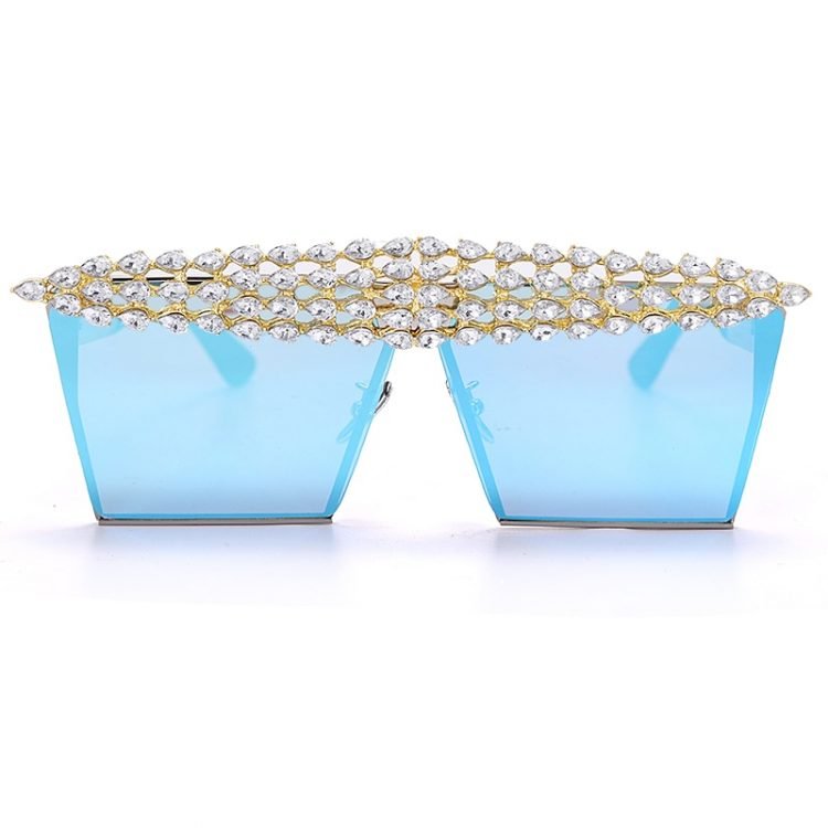 luxury fashion diamond rhinestones square sunglasses for women 2021 trendy fashion products sunglasses in light blue color