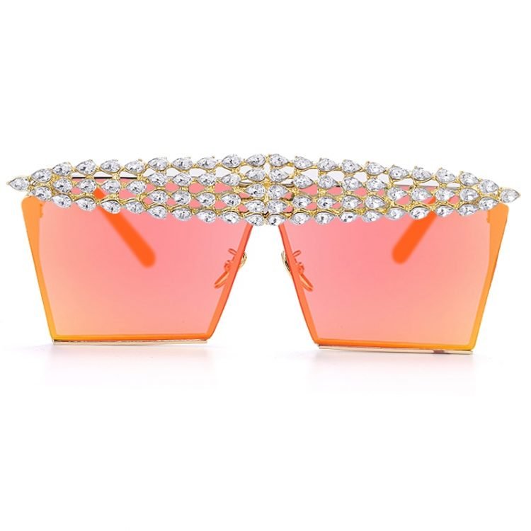 luxury fashion diamond rhinestones square sunglasses for women 2021 trendy fashion products sunglasses in light pink orange color