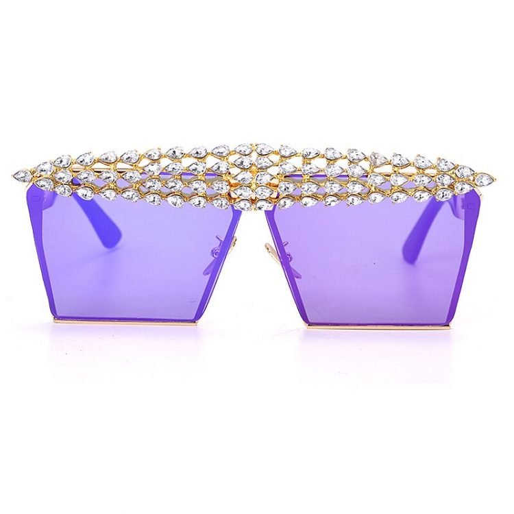 luxury fashion diamond rhinestones square sunglasses for women 2021 trendy fashion products sunglasses in purple color