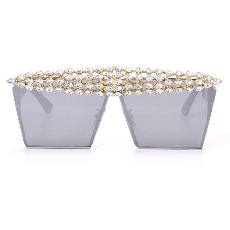 luxury fashion diamond rhinestones square sunglasses for women 2021 trendy fashion products sunglasses in silver light graycolor