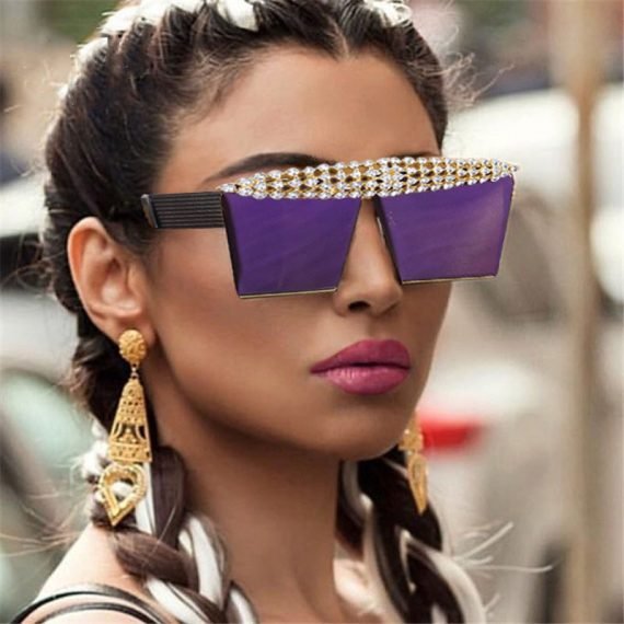 sunglasses for women in trendy fashion purple violet colors with iced out sparkling crystal inlaid diamonds