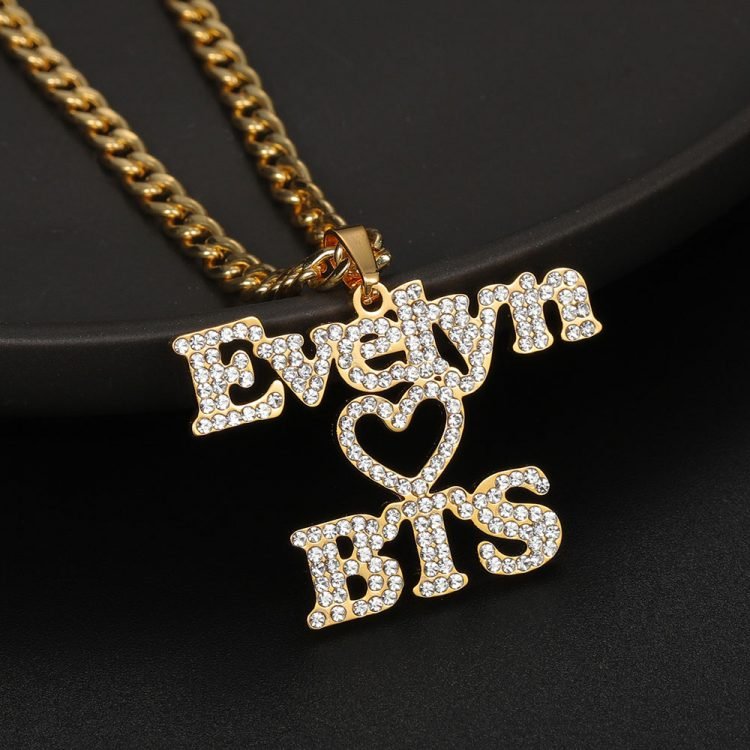your favorite hip hop artist k pop BTS army gang fans name necklace crystal iced out personalized